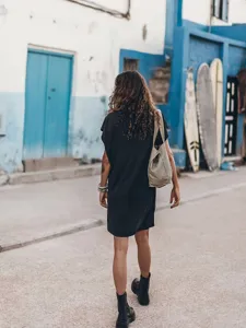 Casual short sleeve crew neck mini dress detail view, perfect for daily wear and summer style