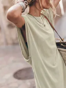 Close-up view of the casual sleeveless long dress showcasing the relaxed fit and soft fabric.