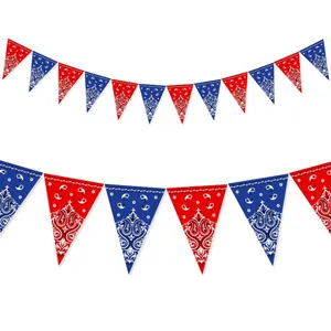 Red and blue paisley pennant banner for western cowboy theme birthday party decoration flags