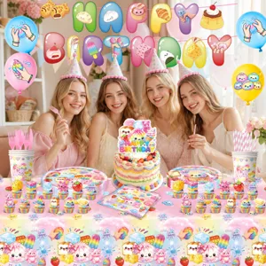 Buntes Brötchen Party Deko Set, süßes Squishy Spielzeug Geschirr und Tischdecke für Geburtstag.