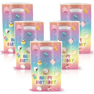 Rainbow Birthday Party Gift Bags Cute Cartoon Candy Goodie Bags Plastic Handbags Set