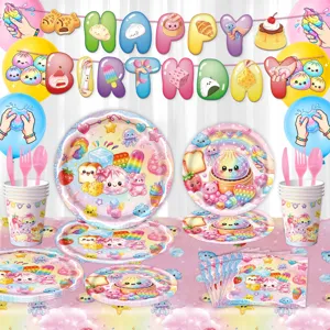 Buntes Teigtaschen Party Deko Set mit Papptellern Bechern Ballons fuer Kindergeburtstag