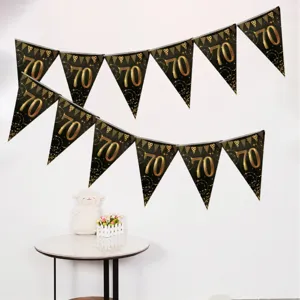 Black gold 70th birthday party banner hanging pennant decoration supplies.