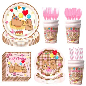 Capybara birthday party supplies set cute cartoon plates cups napkins tableware decor
