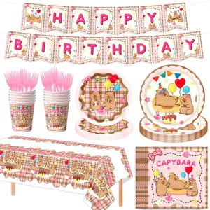 Capybara birthday party supplies set with banner plates cups tablecloth for kids celebration