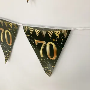 Black and gold 70th birthday banner pennant bunting party decoration hanging supplies flag.