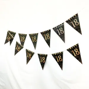 Black and gold 18th birthday banner triangular pennant party hanging decoration party supplies