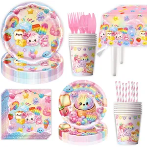 Cartoon Dampfbrötchen Thema Geburtstag Party Dekorationen Geschirr Set Bedruckt Makronen Bunte Pappteller Becher Servietten Banner Tischdecke Für Kinder Geburtstag