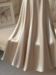 Elegant satin slip dress for women, solid color graceful drape evening party dress new style.