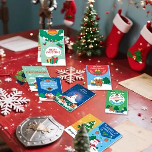 Weihnachts Mini Notizbuecher Set Detailansicht, niedliche Cartoon Cover fuer Schuelernotizen.