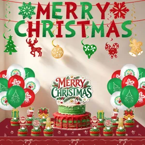 Kerstfeest decoratieset inclusief banner taarttoppers en ballonnen voor feestdagen