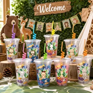Animal theme plastic gift cups for kids birthday party disposable beverage cups party supplies.