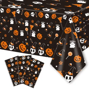 Halloween plastic tablecloth pumpkin skeleton spooky party table cover waterproof decor