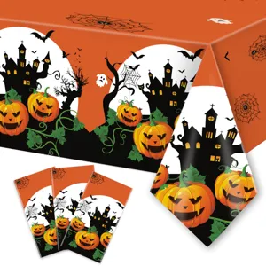 Halloween plastic tablecloth waterproof oilproof pumpkin haunted house party table cover decor.