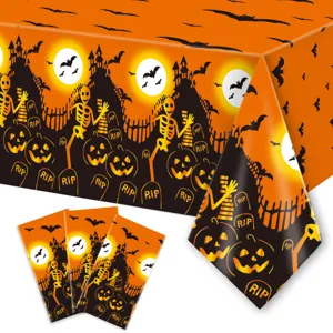 Waterproof Halloween plastic tablecloth with pumpkin skeleton theme party table cover decor