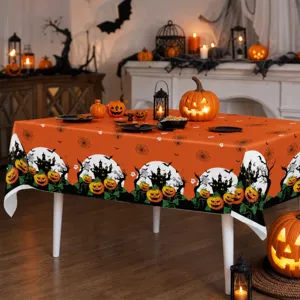 Halloween plastic tablecloth waterproof oilproof pumpkin theme party table cover detail