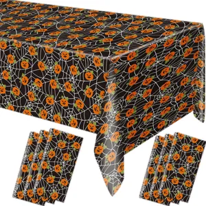 Halloween plastic tablecloth waterproof oilproof pumpkin spiderweb party table cover main