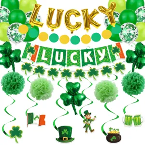 St. Patrick's Day Party Dekoration grüne Glücksballons Kleeblatt Banner Pompoms Set