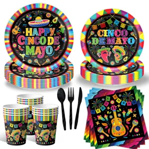 Cinco de Mayo Party Geschirr Set Pappteller Becher Servietten Besteck Karneval Deko