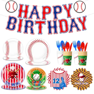 Baseball Geburtstag Party Zubehör Set mit Banner Pappteller Bechern und Dekoration.