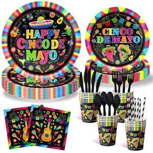 Cinco de Mayo Party Zubehör Set Mexikanische Fiesta Theme Pappteller Becher Servietten