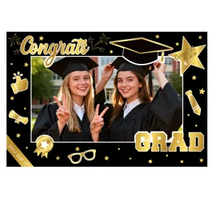 Cornice per cabina fotografica di laurea, decorazione festa nero oro 2026.