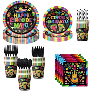 Cinco de Mayo Party Geschirr Set Pappteller Pappbecher Servietten Gabeln Messer Löffel