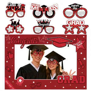 2026 Set di oggetti di scena per fotomaton di festa di laurea rosso nero decoro