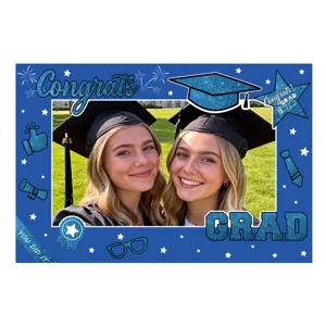 Cornice per cabina fotografica di laurea in glitter blu, ideale per foto di decorazione festa.