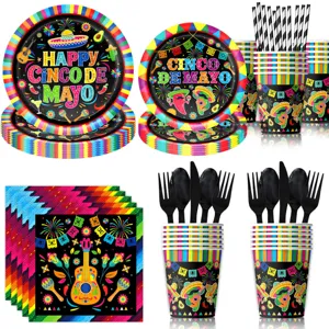 Cinco de Mayo Party Geschirr Set Pappteller Becher Servietten Strohhalme Dekoration
