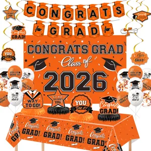 2026 Arancione Nero Laurea Festa Decorazione Set Striscione Tovaglia Palloncini Kit