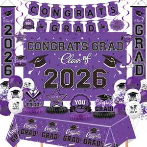 Ensemble de Décorations de Fête de Graduation Violette Classe de 2026 Banderole Ballons Fond de Scène Nappe Spirales Centres de Table pour Célébration Étudiante