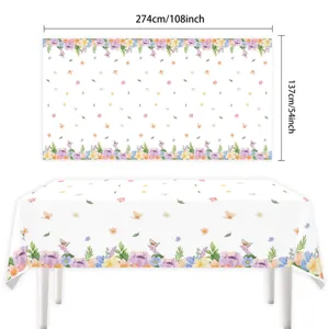 Lente bloemen tafelkleed met vlinders, 274x137 cm waterdichte feesttafelhoes voor evenementen.