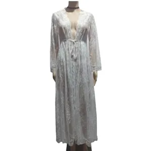 Cardigan lungo da spiaggia in pizzo bianco da donna, copricostume elegante trasparente.