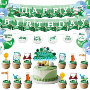 Golf Thema Geburtstag Party Dekoration Set mit Happy Birthday Banner, Ballons und Kuchen Topper.