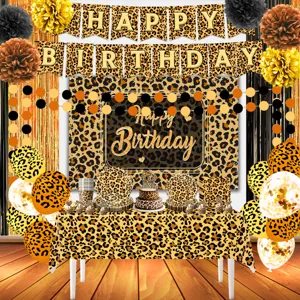 Leopard Muster Geburtstag Party Dekoration Set Banner Luftballons Tischdecke