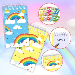 Cuaderno de espiral de bolsillo con tema de arcoíris, diseño lindo de dibujos animados.