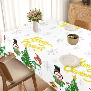 Christmas tablecloth festive party waterproof PE table cover with snowman snowflake design
