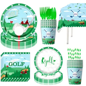 Golf Themen Party Geschirr Set mit Pappteller Bechern Servietten Tischdecke für Geburtstag.