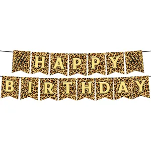 Leopard Muster Geburtstag Banner Party Dekoration Girlande Set mit goldenen 3D Buchstaben.