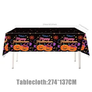 Halloween Tischdecke rechteckig schwarz Neons Kürbis Fledermaus Party Deko 274x137cm
