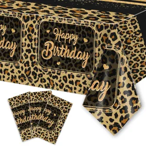 Leopardenmuster Geburtstag Party Tischdecke wasserdicht Einweg gold Glitzer Tischabdeckung neu.