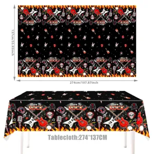 Mantel desechable con diseño de calavera rock and roll para decoración 274x137cm.
