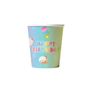 Cute rainbow gradient birthday paper cup for party decoration and joyful celebration use.