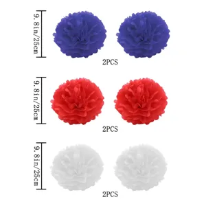 Rote weisse blaue Papier Pom Poms 9.8 Zoll 25cm Haengende Dekorationen fuer Party.