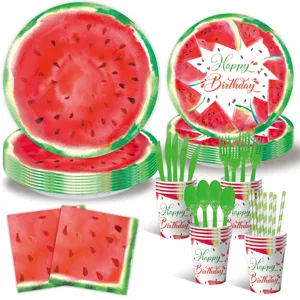 Wassermelone Geburtstag Partyzubehör Set mit Teller Bechern Servietten für Sommer.