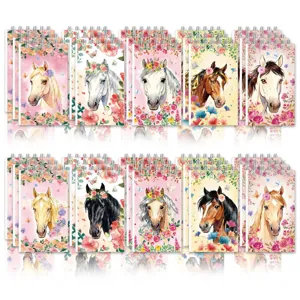 Juego de Mini Cuadernos de Espiral con Tema de Carreras de Caballos Diario de Bolsillo Portátil con Flores de Acuarela para Estudiantes