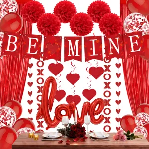 Set Decorazioni San Valentino Rosso Bandierine Cuore Palloncini Alluminio Pompom Carta Ghirlanda Spirale Matrimonio Festa Decorazione Proposta
