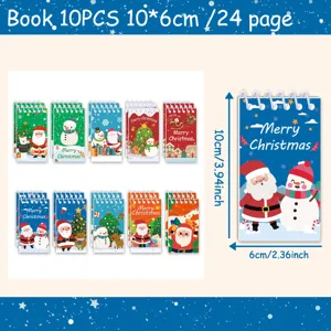 Mini Weihnachten Spiralnotizbuch Set, 10 Stück Packung, Größe 10x6cm, 24 Seiten pro Buch.