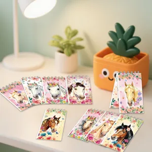Mini cuaderno de espiral con motivo de caballo y flores para estudiantes y diario.